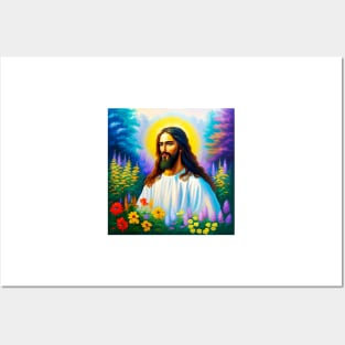 Jesus Christ Praying in Flower Garden Posters and Art